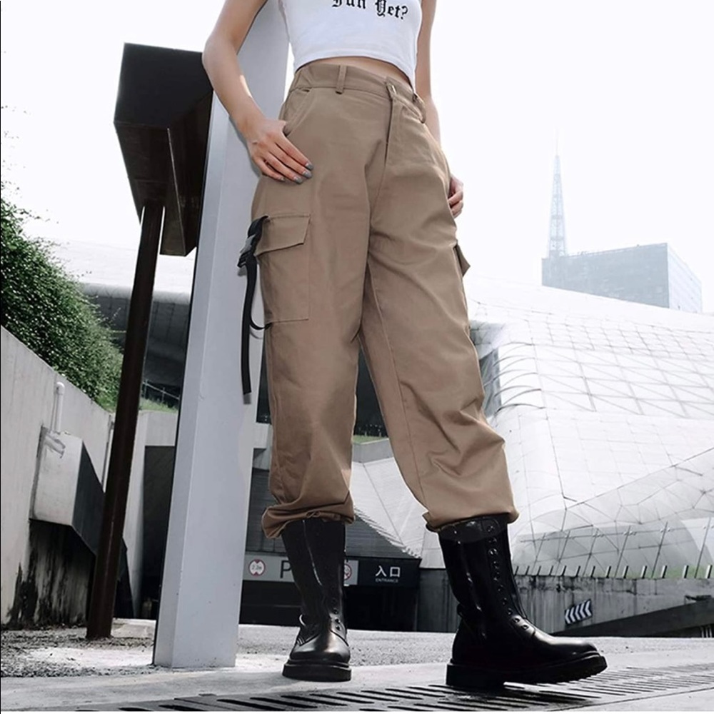 Khaki high waisted cargo pant joggers